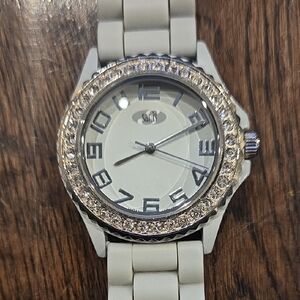 Sanis White and Silver Watch with Crystal Bezel